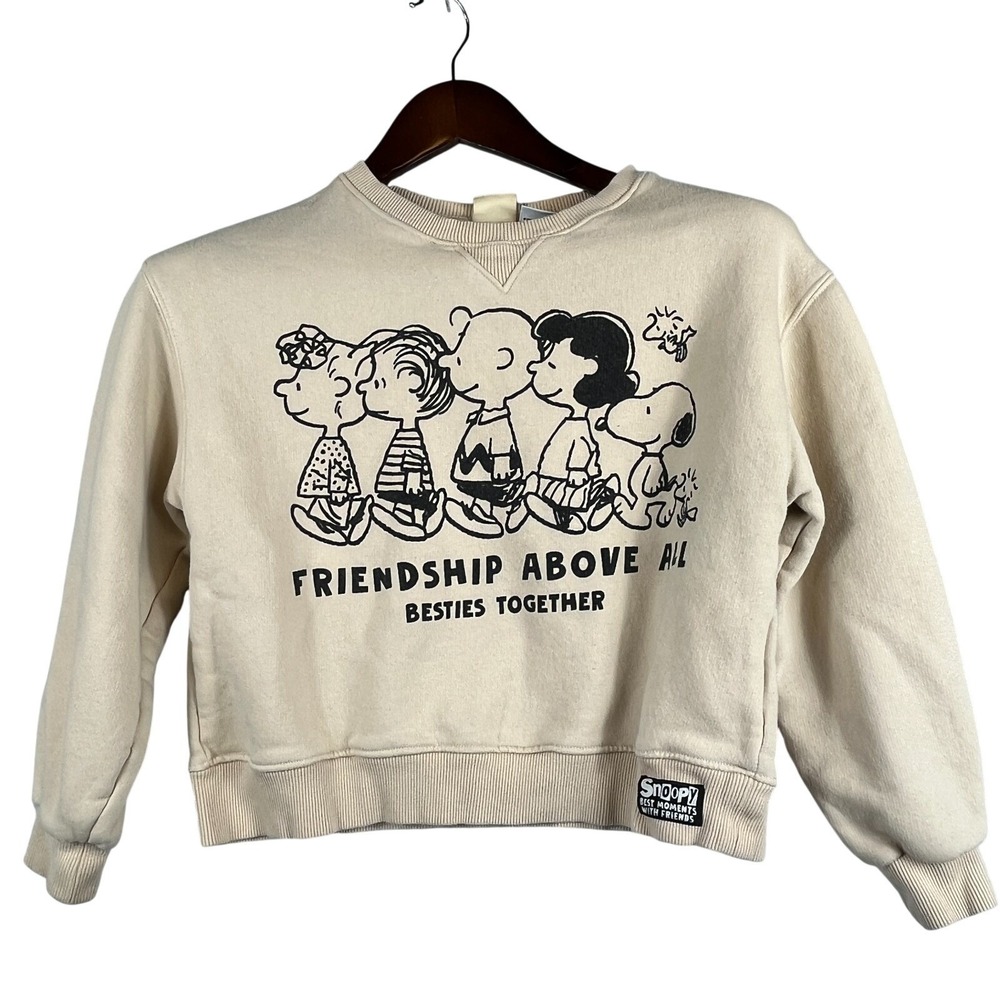 Zara Peanuts Youth 9–10 Cropped Sweatshirt Beige Snoopy Graphic Cozy Casual